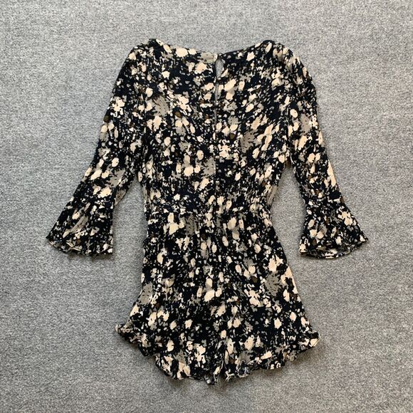 Free People Romper Women XS Extra Small All Right Raven Floral Ruffles Faux Wrap - Picture 9 of 13